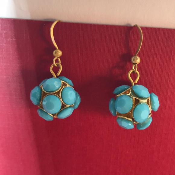 Bead ball Turquoise Colored French wire earrings - Picture 3 of 7